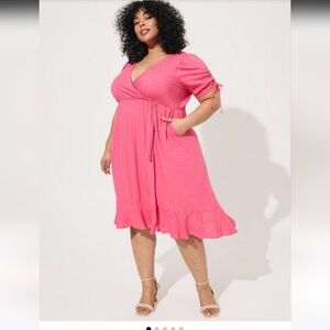 Pink Midi Dress with Ruffle Hem, Torrid Size 0, Large 12